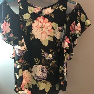 Cold Shoulder Flowery Shirt